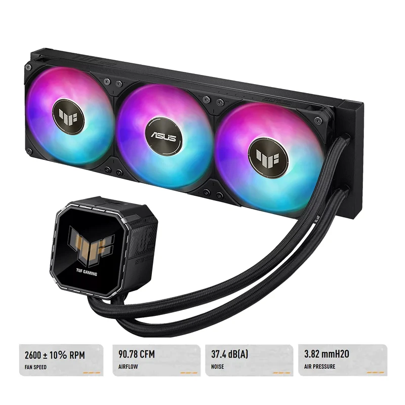 ASUS TUF Gaming LC III 360 ARGB LCD CPU Liquid Cooler with Pre-Installed & Integrated Triple Fans (Black, White)