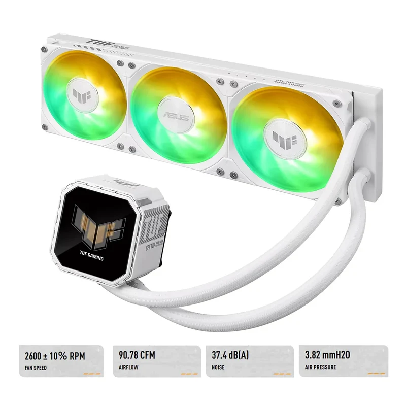 ASUS TUF Gaming LC III 360 ARGB LCD CPU Liquid Cooler with Pre-Installed & Integrated Triple Fans (Black, White)
