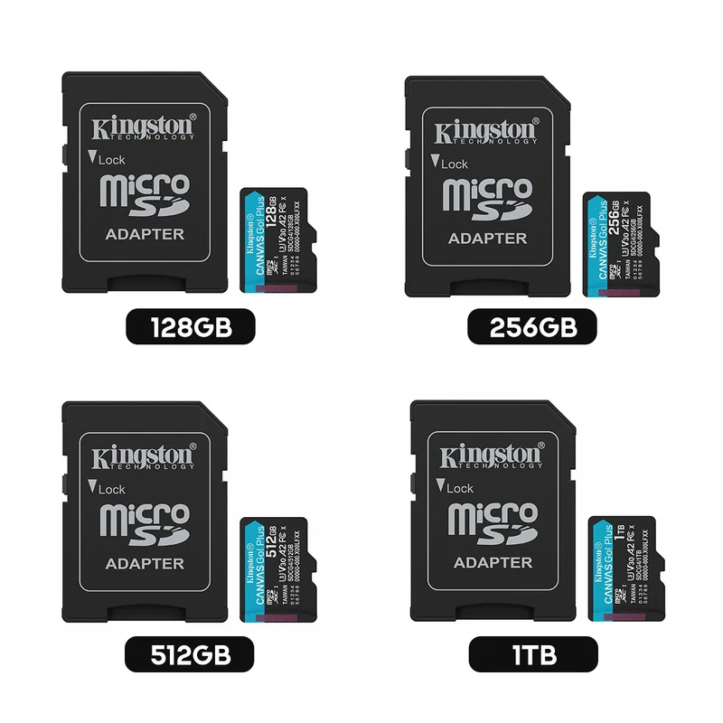 Kingston Canvas Go! Plus C10 UHS-I U3 V30 A2 200MB/s Read microSD Memory Card with SD Adapter (128GB, 256GB, 512GB, 1TB)
