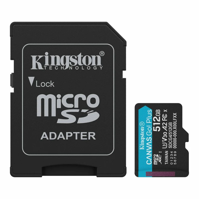 Kingston Canvas Go! Plus C10 UHS-I U3 V30 A2 200MB/s Read microSD Memory Card with SD Adapter (128GB, 256GB, 512GB, 1TB)