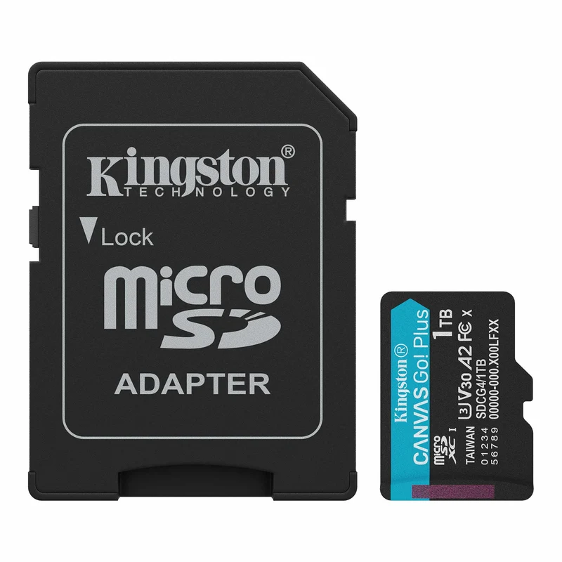 Kingston Canvas Go! Plus C10 UHS-I U3 V30 A2 200MB/s Read microSD Memory Card with SD Adapter (128GB, 256GB, 512GB, 1TB)