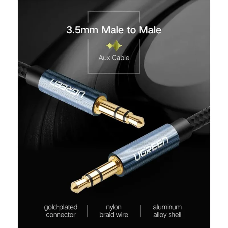 Ugreen 3.5mm Male to Male Round Cable - (1m, 1.5m, 2m, 3m)
