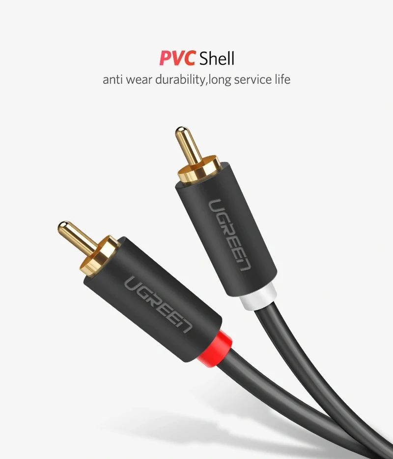 Ugreen 2 RCA Male to 2 RCA Male Audio Cable - (Black) (2m, 3m)