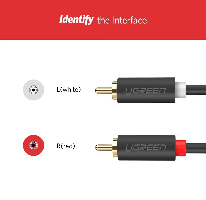 Ugreen 2 RCA Male to 2 RCA Male Audio Cable - (Black) (2m, 3m)
