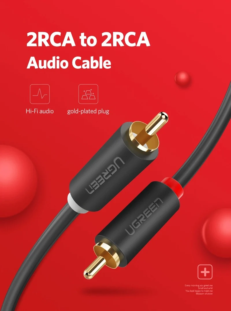 Ugreen 2 RCA Male to 2 RCA Male Audio Cable - (Black) (2m, 3m)