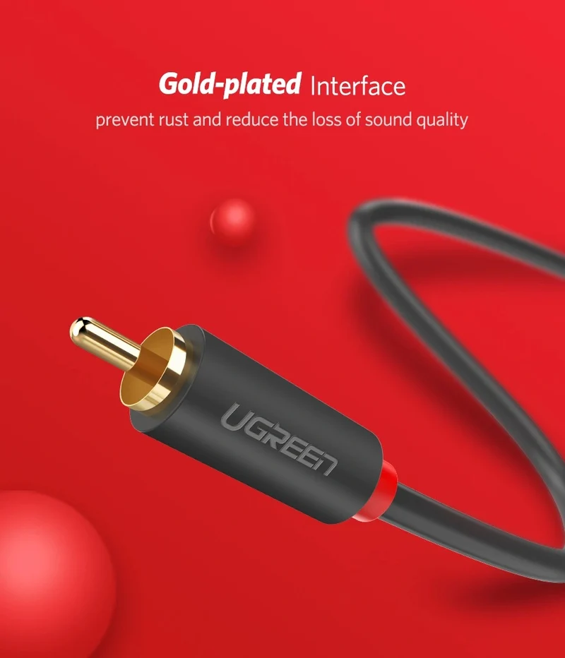 Ugreen 2 RCA Male to 2 RCA Male Audio Cable - (Black) (2m, 3m)