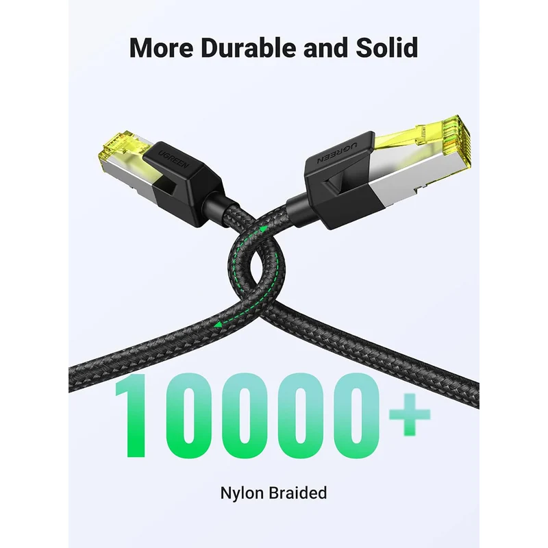 Ugreen Cat7 F/FTP Round Ethernet Braided Pure Copper Cable - (Black) (0.5m, 1m, 2m, 3m, 10m)