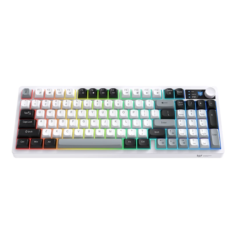 Onikuma MT902 Tri-Mode RGB 95 Keys Membrane Keyboard with Rotation Control (Black/White/Grey)
