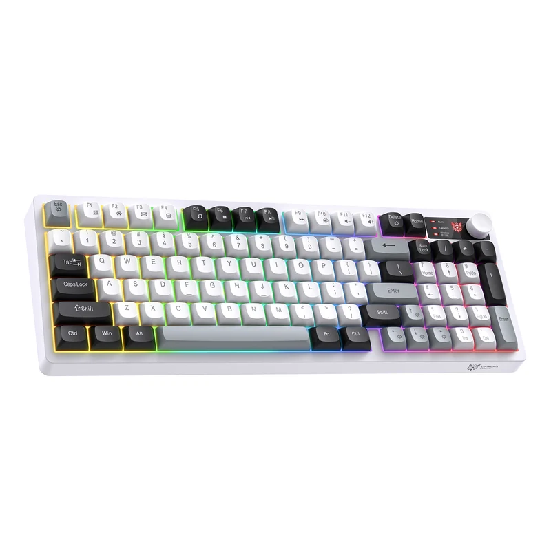 Onikuma MT902 Tri-Mode RGB 95 Keys Membrane Keyboard with Rotation Control (Black/White/Grey)