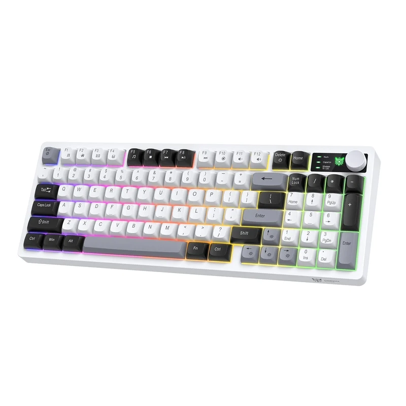 Onikuma MT902 Tri-Mode RGB 95 Keys Membrane Keyboard with Rotation Control (Black/White/Grey)
