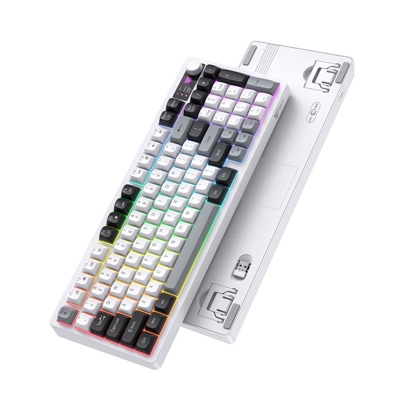 Onikuma MT902 Tri-Mode RGB 95 Keys Membrane Keyboard with Rotation Control (Black/White/Grey)