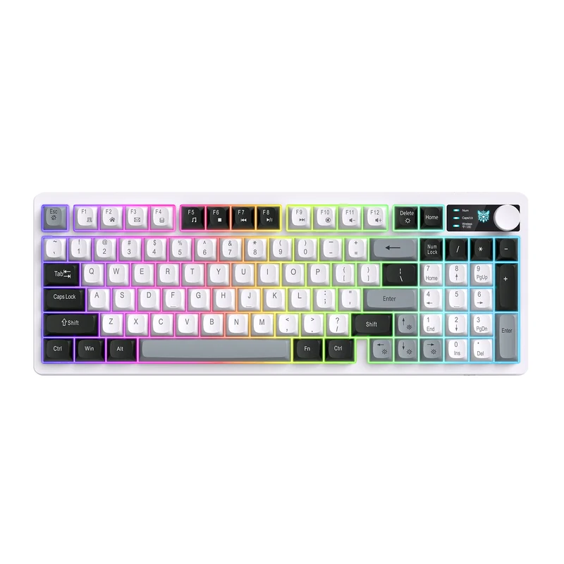 Onikuma MT902 Tri-Mode RGB 95 Keys Membrane Keyboard with Rotation Control (Black/White/Grey)