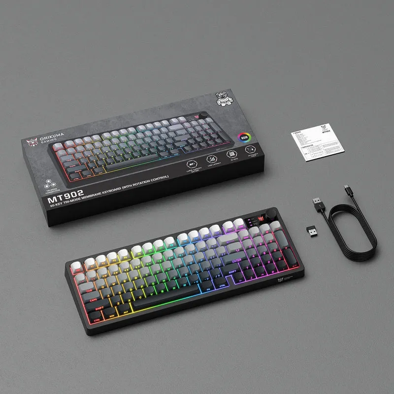 Onikuma MT902 Tri-Mode RGB 95 Keys Membrane Keyboard with Rotation Control (Black Gradient)