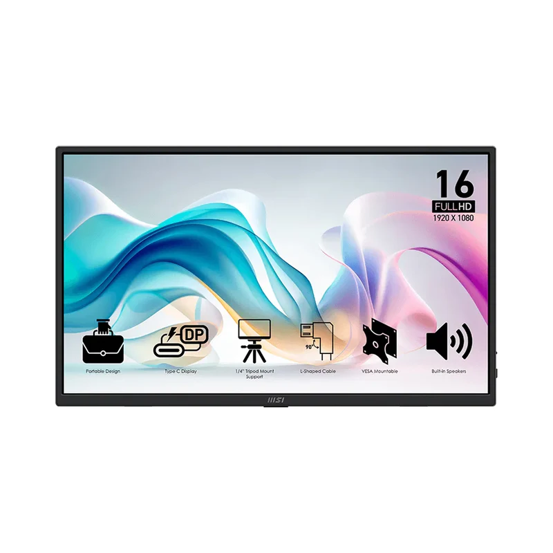 MSI Pro MP165 E6 15.6" FHD (1920x1080) 60Hz 4ms GTG IPS Portable & Ultra-slim Business Monitor with Tilt Adjustment (Black)