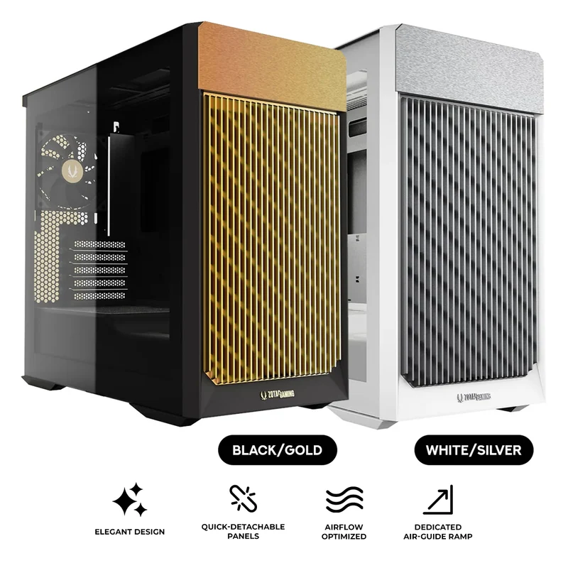 ZOTAC Alloy MATX Gaming PC Case (ZC-MAB3F-01) (Black/Gold, White/Silver)