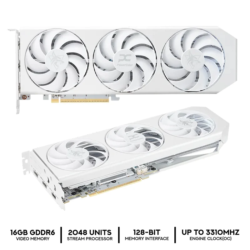 PowerColor Hellhound AMD Radeon RX 9060 XT 16GB GDDR6 Graphics Card (Spectral White) (RX9060XT 16G-L/OC/WHITE)