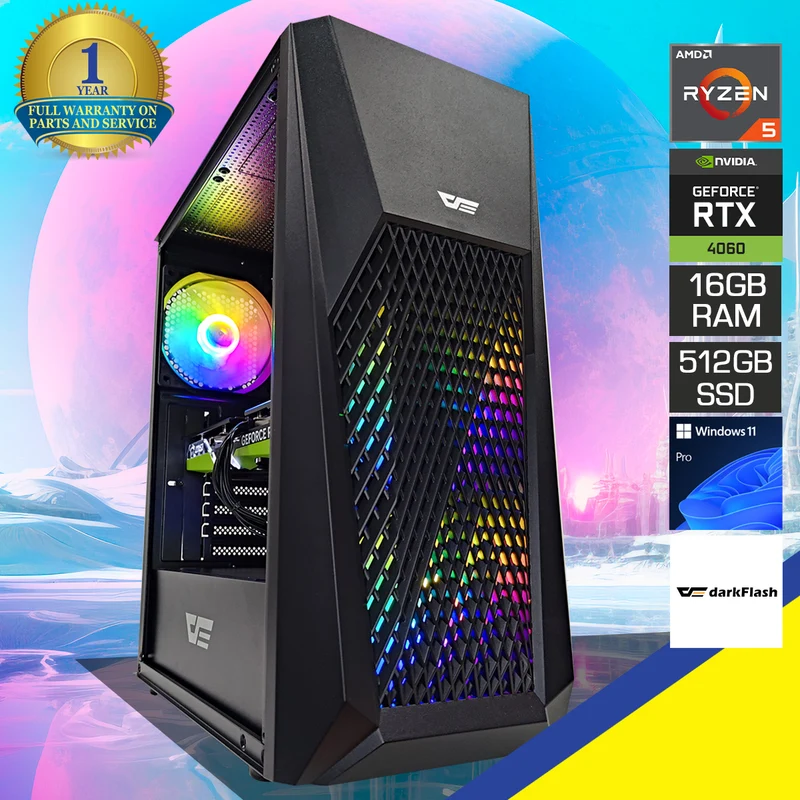 Alpha DK150 Black Desktop Gaming PC | AMD Ryzen 5 5500 | 16GB RAM | 512GB SSD | RTX 4060| Windows 11 Pro