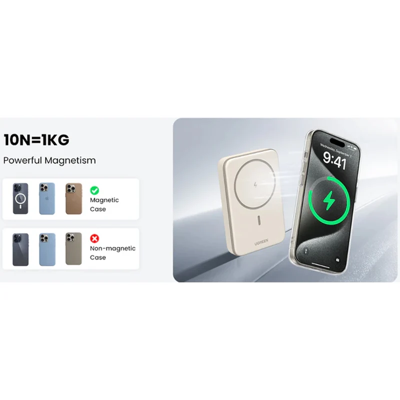 Ugreen 10000mAh Mini Magnetic Wireless 20W Power Bank (Space Gray, Beige)