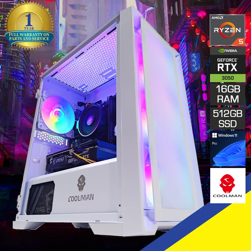 Alpha Ruby White Desktop Gaming PC | AMD Ryzen 5 5500GT | 16GB RAM | 512GB SSD | RTX 3050 | Windows 11 Pro
