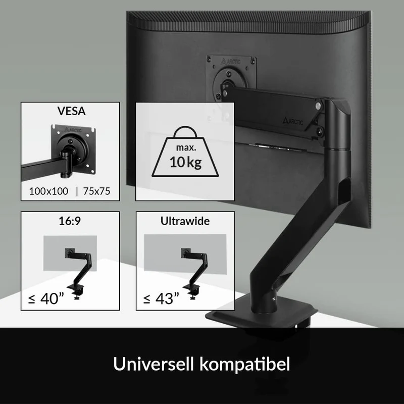 Arctic X1-3D Desk Mount Gas Spring Single Monitor Arm (AEMNT00062A)