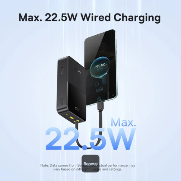 Baseus EnerFill FC51 Bipow 2 Pro Digital Display Power Bank with Built-in Cable 20000mAh 22.5W (Cosmic Black, Moon White) (A0027701, E0027700)