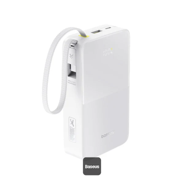 Baseus EnerFill FC51 Bipow 2 Pro Digital Display Power Bank with Built-in Cable 20000mAh 22.5W (Cosmic Black, Moon White) (A0027701, E0027700)