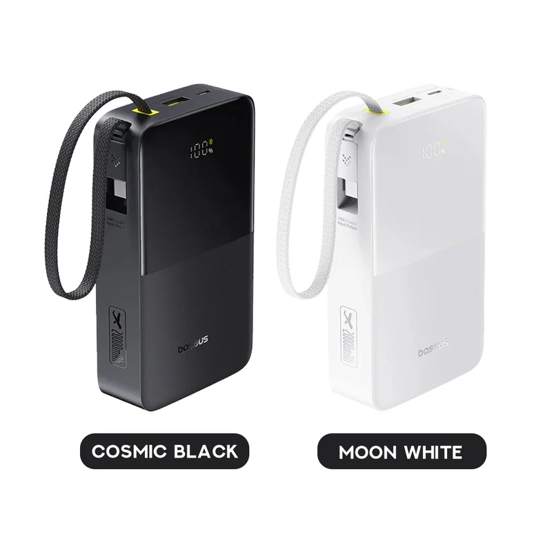 Baseus EnerFill FC51 Bipow 2 Pro Digital Display Power Bank with Built-in Cable 20000mAh 22.5W (Cosmic Black, Moon White) (A0027701, E0027700)