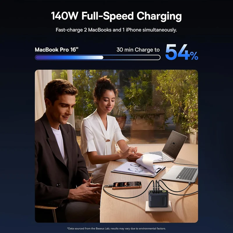 Baseus PicoGo AH11 Digital Display Fast Charger 3C+U 140W includes Dura Fast Charging Cable USB-C to USB-C 240W 1.5m (Cosmic Black) (E0122400)
