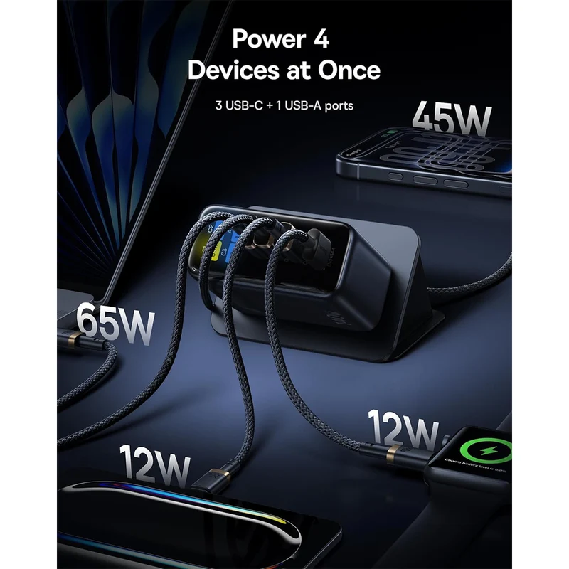 Baseus PicoGo AH11 Digital Display Fast Charger 3C+U 140W includes Dura Fast Charging Cable USB-C to USB-C 240W 1.5m (Cosmic Black) (E0122400)