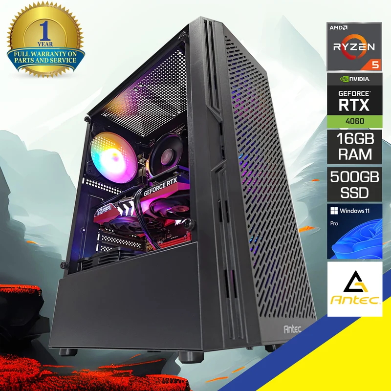 Alpha AX20 Black Gaming PC | AMD Ryzen 5 5500 | 16GB RAM | 500GB SSD | RTX 4060 | Windows 11 Pro
