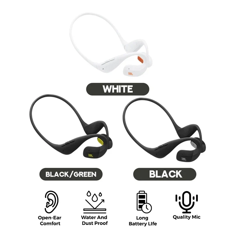 JBL Endurance Pace Open-Ear Wireless Neckband Earphone (Black/Green, White, Black)