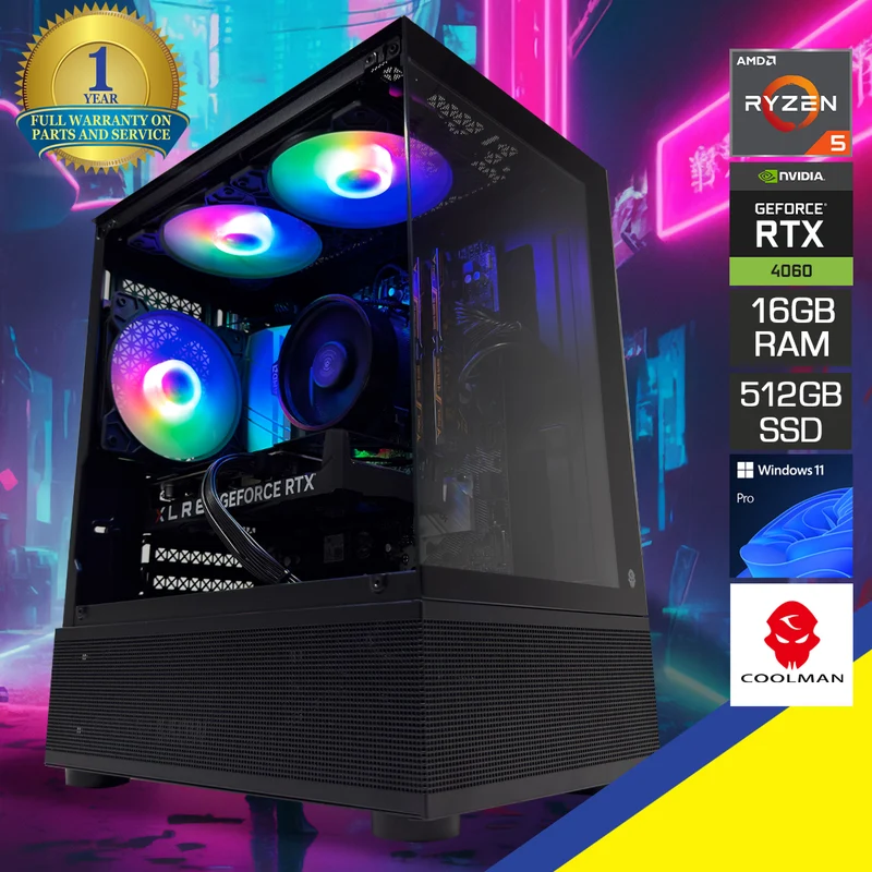 Alpha Reyna Black Desktop Gaming PC | AMD Ryzen 5 5600 | 16GB RAM | 512GB SSD | RTX 4060 | Windows 11 Pro
