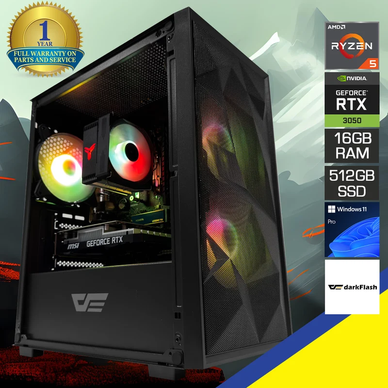Alpha M305 Mesh Black Desktop Gaming PC | AMD Ryzen 5 5600 | 16GB RAM | 512GB SSD | RTX 3050 | Windows 11 Pro