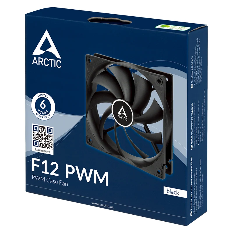 Arctic F12 PWM 120mm 5 Pack PWM Fan (Black) (ACFAN00145A)