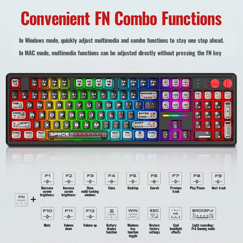 E-Yooso Z-104 RGB Tri-Mode Mechanical Keyboard Transparent Black-Grey (Silverwood Switch)