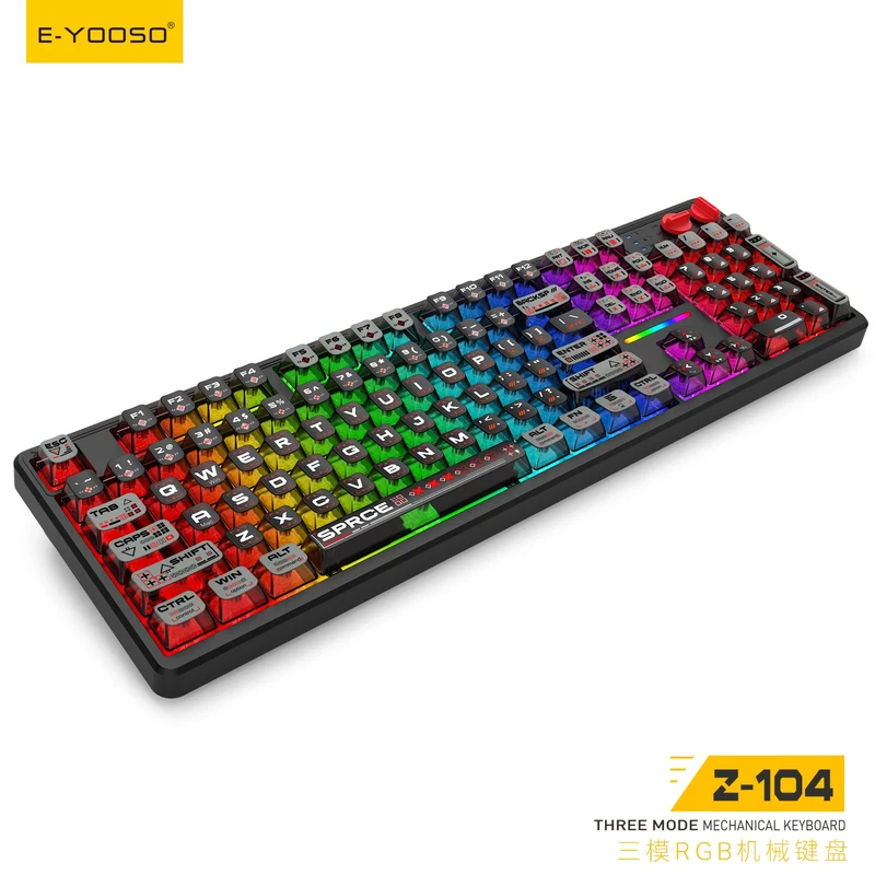 E-Yooso Z-104 RGB Tri-Mode Mechanical Keyboard Transparent Black-Grey (Silverwood Switch)