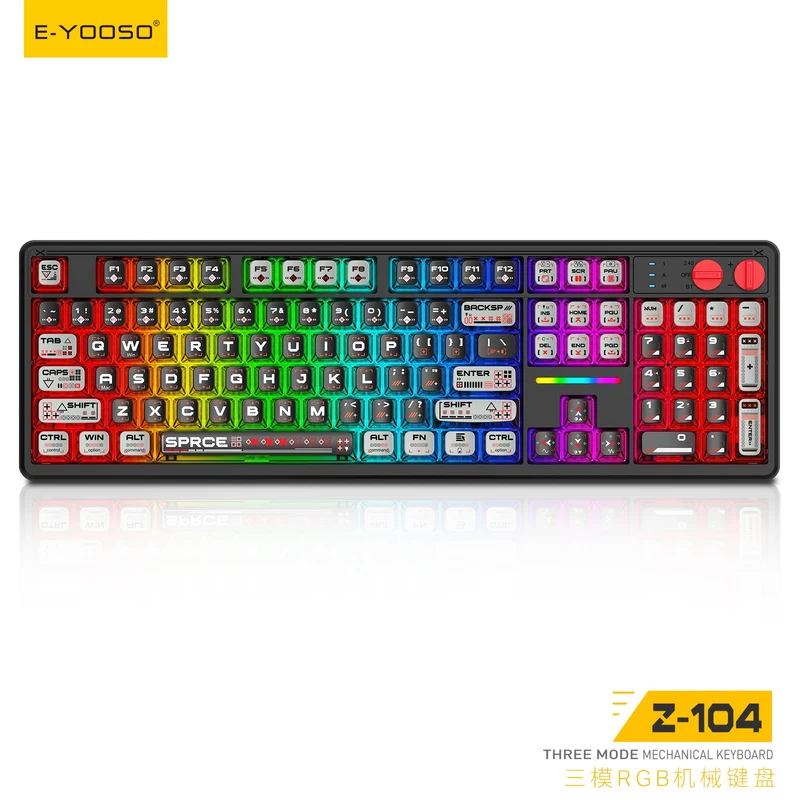 E-Yooso Z-104 RGB Tri-Mode Mechanical Keyboard Transparent Black-Grey (Silverwood Switch)