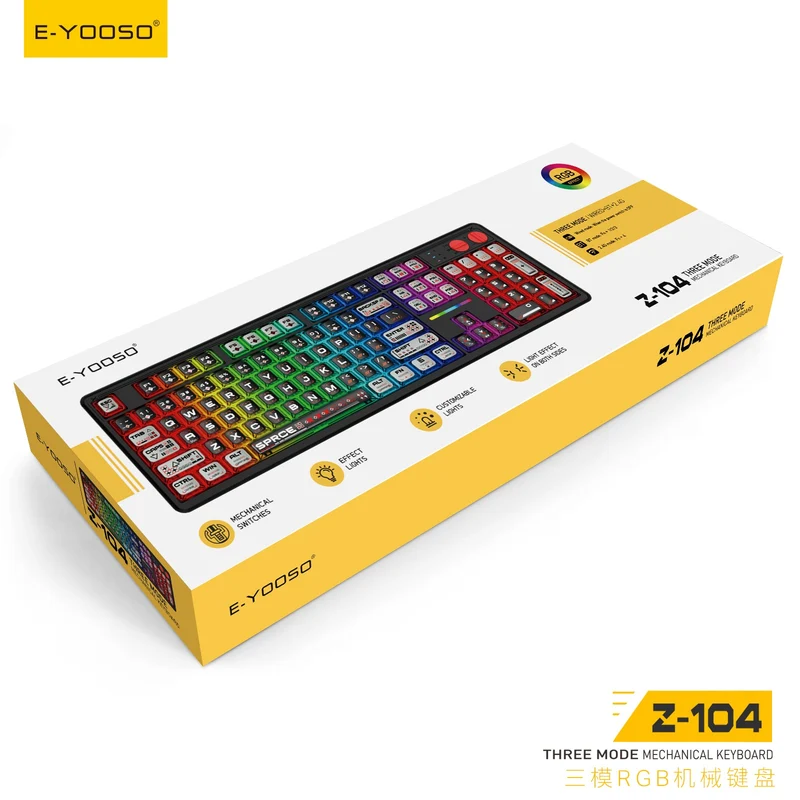 E-Yooso Z-104 RGB Tri-Mode Mechanical Keyboard Transparent Black-Grey (Silverwood Switch)
