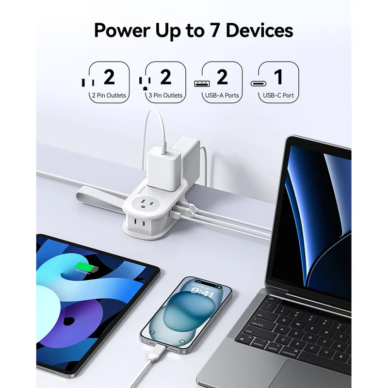 Orico AP3 7-Port 20W Travel Power Strip (Black, White)