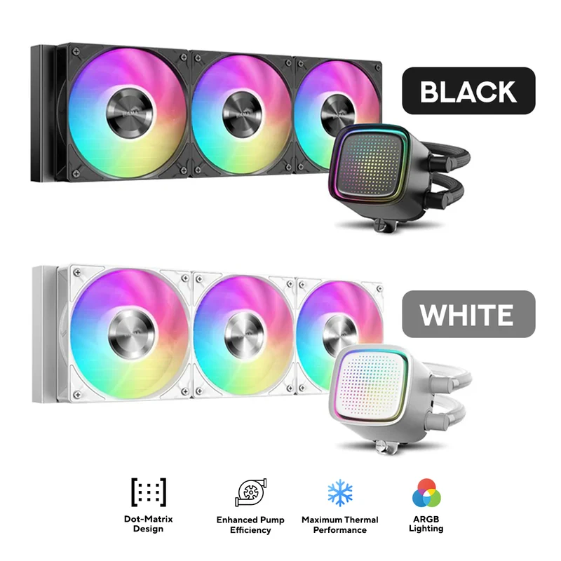 Sama L50 360mm AIO ARGB Liquid CPU Cooler with Dot-Matrix Infinity Mirror Effect (Black, White)