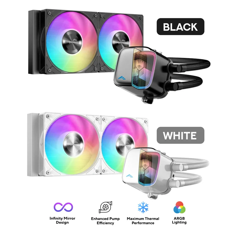 Sama L70 240mm AIO ARGB Liquid CPU Cooler with Infinity Mirror Effect (Black, White)