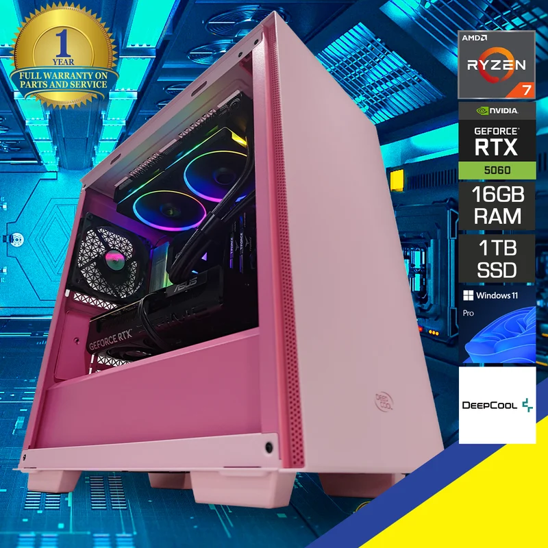 Aurora Macube 110 Pink Desktop Gaming PC | AMD Ryzen 7 7700 | 16GB RAM | 1TB SSD | RTX 5060 OC | Windows 11 Pro