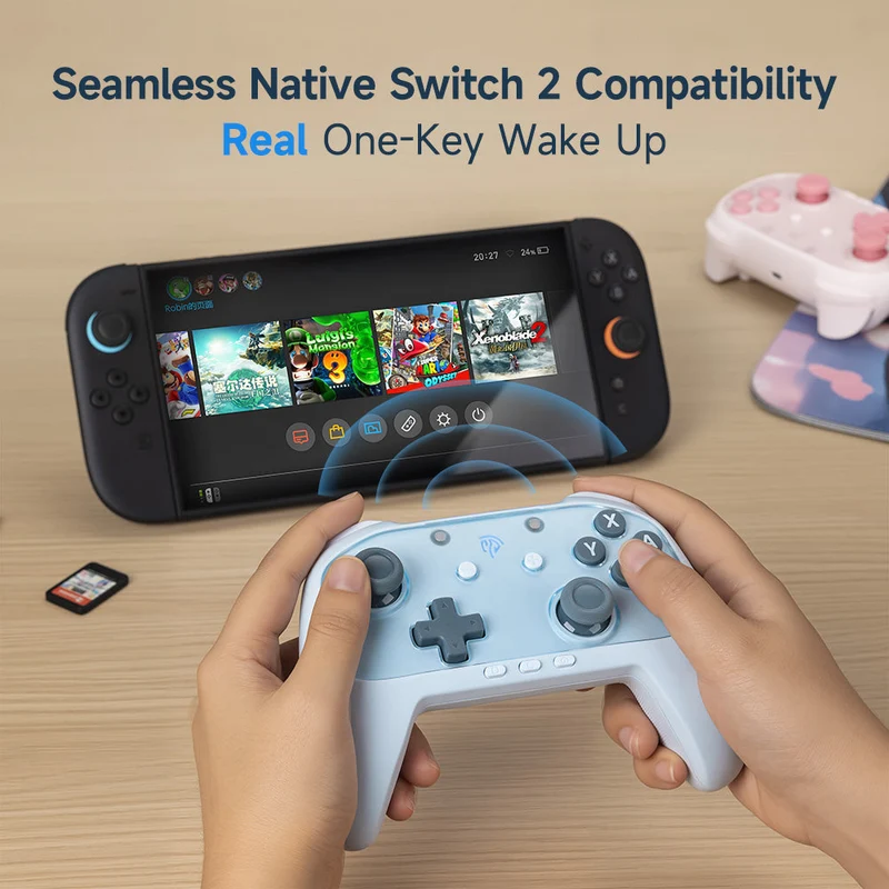 EasySMX S10 Lite Gaming Controller with Hall Effect Microswitch 9-Axis Precision for Nintendo Switch 2/PC/SteamDeck/iOS/Android (Black, Blue, Pink)