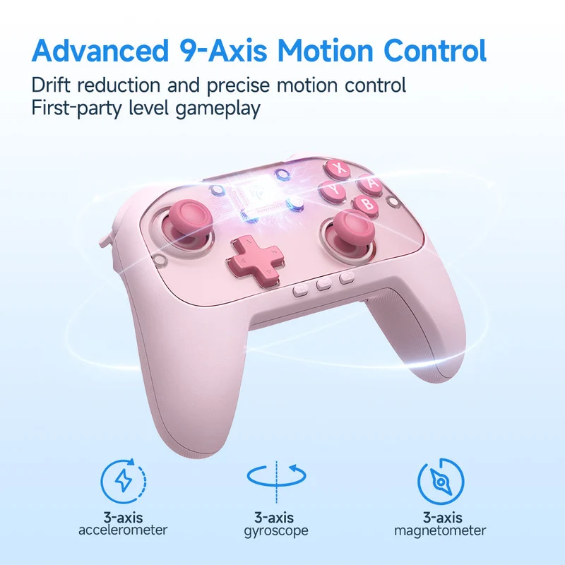 EasySMX S10 Lite Gaming Controller with Hall Effect Microswitch 9-Axis Precision for Nintendo Switch 2/PC/SteamDeck/iOS/Android (Black, Blue, Pink)