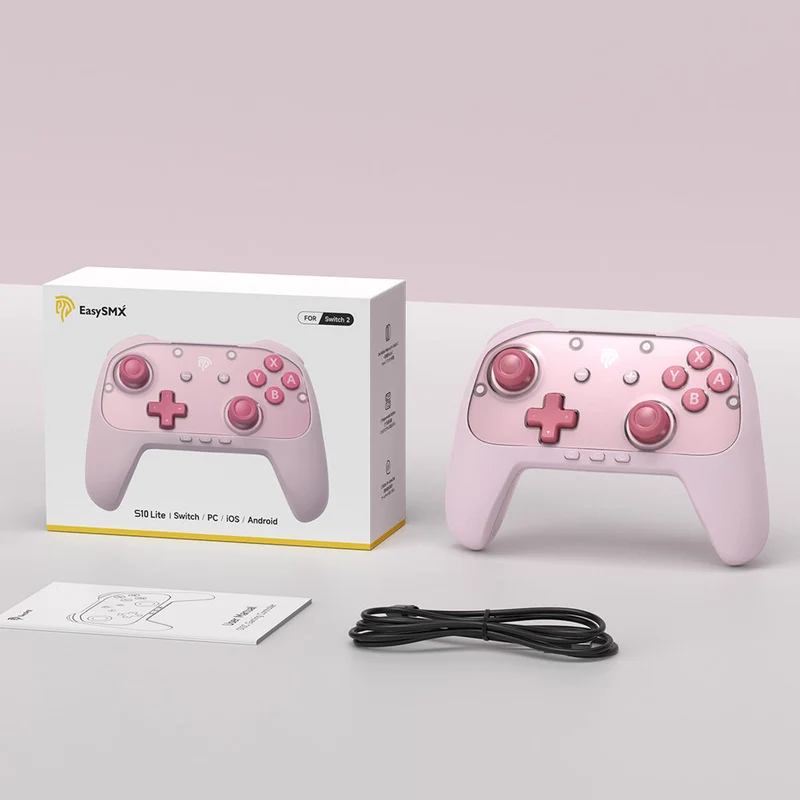 EasySMX S10 Lite Gaming Controller with Hall Effect Microswitch 9-Axis Precision for Nintendo Switch 2/PC/SteamDeck/iOS/Android (Black, Blue, Pink)