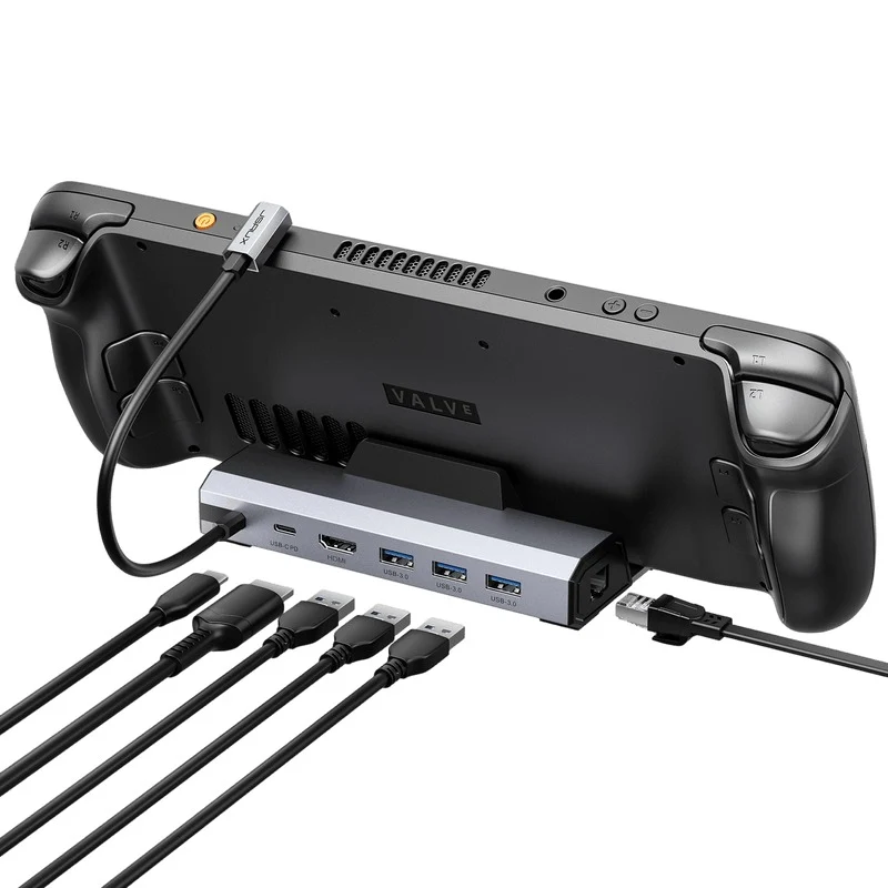 JSAUX USB-C 6-in-1 Docking Station for Steam Deck/ Steam Deck OLED/ ROG Ally/ ROG Ally X/ Legion Go/ Legion Go 2/ Legion Go S (Grey) (HB0603S)