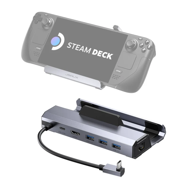 JSAUX USB-C 6-in-1 Docking Station for Steam Deck/ Steam Deck OLED/ ROG Ally/ ROG Ally X/ Legion Go/ Legion Go 2/ Legion Go S (Grey) (HB0603S)