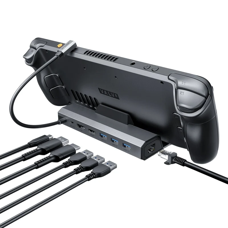 JSAUX USB-C 7-in-1 Docking Station for Steam Deck/ Steam Deck OLED/ ROG Ally/ ROG Ally X/ Legion Go/ Legion Go 2/ Legion Go S (Grey) (HB0702S)