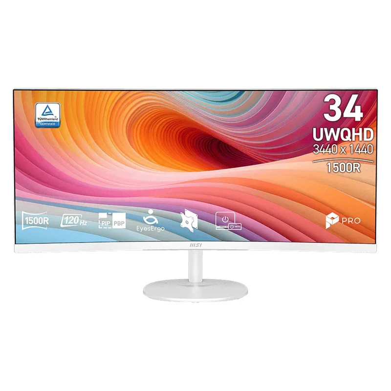 MSI Pro MP341CQW E12 34" UWQHD (3440x1440) 120Hz 1ms MPRT/4ms GTG VA Business & Productivity Monitor with Tilt Adjustment (White)