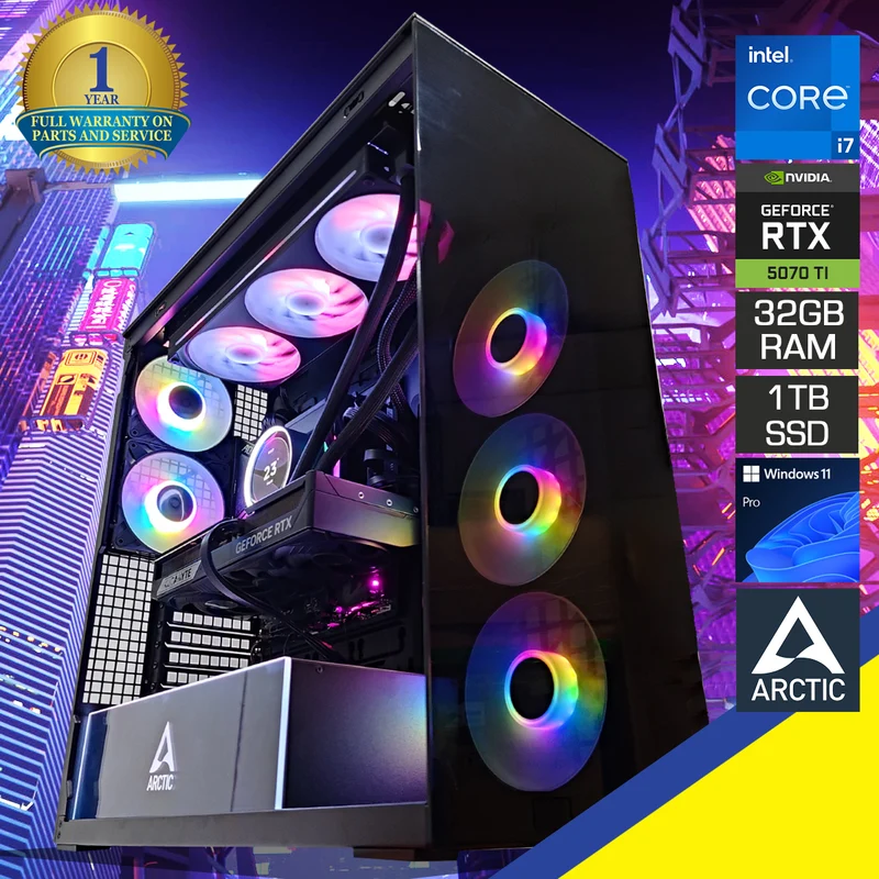 Ultra Xtender Black Desktop Gaming PC | Intel i7-14700K 14th Gen | 32GB RAM | 1TB SSD | RTX 5070 Ti | Windows 11 Pro